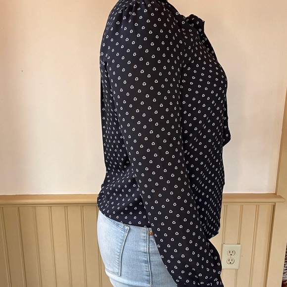 J.Crew Women’s Small Navy Paisley Dot Long-Sleeve Draped Tie-Neck Blouse - Picture 4 of 8